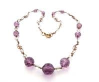 Vintage Art Deco Era Faux Amethyst And Clear Crystal  Beaded Choker Necklace By WBS Ward Brothers