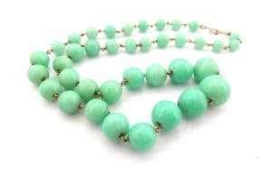 Vintage Art Deco Era Green Peking Glass Style Beaded Short Length Necklace