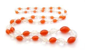 Vintage Art Deco Era Hand Knotted Faux Carnelian And Crystal Beaded Hand Knotted Necklace