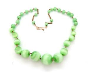Vintage Art Deco Era Marbled Green Satin Glass Beaded Statement Design Choker Necklace