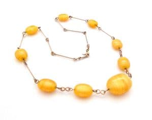 Vintage Art Deco Era Marbled Yellow Pressed Satin Glass Beaded Choker Necklace