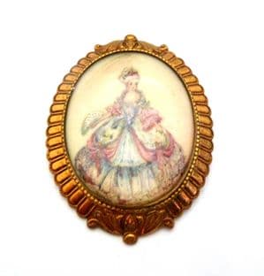 Vintage Art Deco Lady In Crinoline Hand Painted Brooch By Thomas L Mott TLM