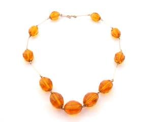Vintage Art Deco Large Faceted Amber Glass Bead Choker Necklace