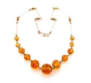 Vintage Art Deco Warm Honey Glass Beaded Choker Necklace