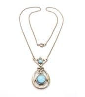 Vintage Art Nouveau Revival Style Celtic Influenced Faux Blue Glass Set Necklace