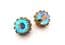 Vintage Aurora Borealis And Blue Rhinestone Floral Style Clip On Earrings