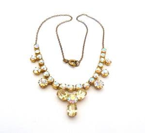 Vintage Aurora Borealis And Pale Yellow Rhinestone Set Choker Necklace