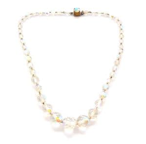 Vintage Aurora Borealis Crystal Beaded Short Length Necklace With Rhinestone Clasp