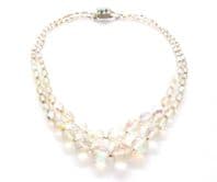Vintage Aurora Borealis Double Stranded Crystal Beaded Statement Choker Necklace