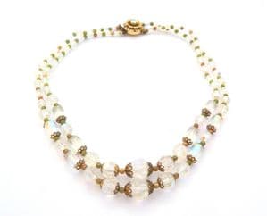 Vintage Aurora Borealis Double Stranded West German Choker Necklace .