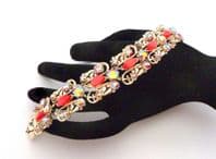 Vintage Aurora Borealis Rhinestone And Lucite Abstract Modernist Design Panel Bracelet