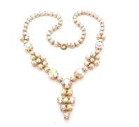 Vintage Aurora Borealis Rhinestone Set Eloxal Metal Ornate Choker Necklace