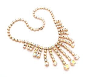 Vintage Aurora Borealis Rhinestone Set Fringe Drop Design Eloxal Metal Choker Necklace