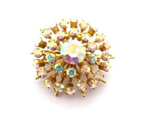 Vintage Aurora Borealis Rhinestone Set Layered Atomic Design Statement Brooch