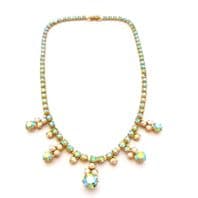Vintage Aurora Borealis Rhinestone Set Small Drop Design Choker Necklace