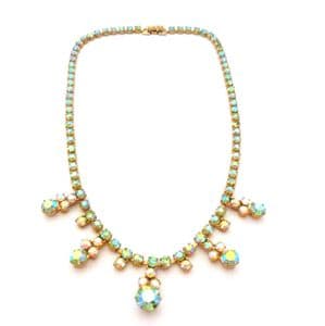 Vintage Aurora Borealis Rhinestone Set Small Drop Design Choker Necklace
