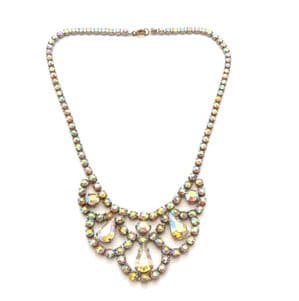 Vintage Aurora Borealis Rhinestone Set Teardrop Detailed Swag Drop Statement Choker