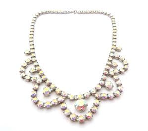 Vintage Aurora Borealis Rhinestone Swag Drop Statement Design Choker Necklace