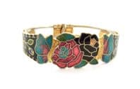 Vintage Bangle Cloisonne Enamel Butterfly And Flower Design Hinged Bracelet
