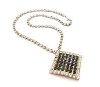 Vintage Black And Clear Rhinestone Set Geometric Drop Design Short Length Necklace