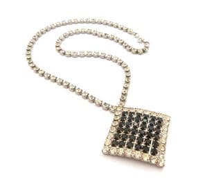 Vintage Black And Clear Rhinestone Set Geometric Drop Design Short Length Necklace
