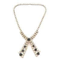 Vintage Black And Clear Rhinestone Set Monochrome Statement Design Double Drop Choker Necklace