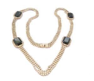 Vintage Black And Clear Rhinestone Set Ornate Retro Design Mid Length Necklace