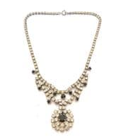 Vintage Black And Clear Rhinestone Set Ornate Swag Drop Design Choker Necklace