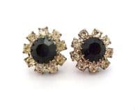 Vintage Black And Clear Rhinestone Set Retro Design Earrings