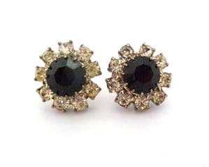 Vintage Black And Clear Rhinestone Set Retro Design Earrings