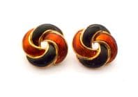 Vintage Black And Orange Enamel Retro Knot Design Earrings