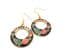 Vintage Black Cloisonne Enamel Floral Design Circular Drop Earrings