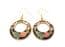 Vintage Black Cloisonne Enamel Floral Design Circular Drop Earrings