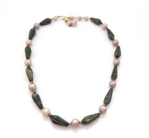 Vintage Black Glass And Pearlised Bead Adjustable Length West German Made Choker Necklace