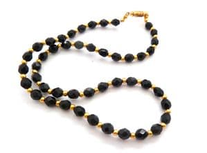 Vintage Black Glass French Jet And Gold Seed Bead Choker Necklace