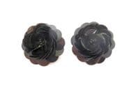 Vintage Black Sequin Floral Design Clip On Earrings