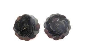 Vintage Black Sequin Floral Design Clip On Earrings