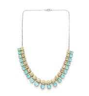 Vintage Blue And Clear Rhinestone Fringe Design Choker Necklace