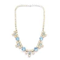 Vintage Blue And Clear Rhinestone Set Eloxal Metal Choker Necklace