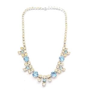 Vintage Blue And Clear Rhinestone Set Eloxal Metal Choker Necklace