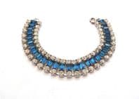 Vintage Blue And Clear Rhinestone Set Mid Century Statement Design Bracelet