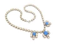 Vintage Blue And Clear Rhinestone Set Triple Drop Geometric Design Choker Necklace