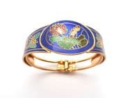 Vintage Blue Cloisonne Enamel Butterfly And Flower Design Bracelet