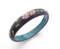 Vintage Blue Cloisonne Enamel Floral Design Bangle