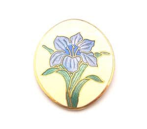 Vintage Blue Iris Or Orchid Cloisonne Enamel Flower Brooch By Fish And Crown