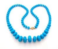 Vintage Blue Plastic Beaded Retro Pop Design Necklace