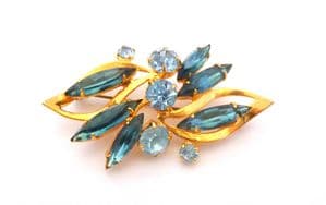 Vintage Blue Rhinestone Set  Abstract Modernist Design Brooch
