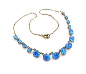 Vintage Blue Rhinestone Set Riviera Style Choker Necklace