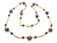 Vintage Blue Venetian Wedding Cake Glass Beaded Long Length Necklace