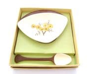 Vintage Boxed Mimosa Design Carlton Ware Small Hors D'Oeuvres Dish And Spoon